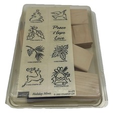Stampin' Up Holiday Wood Mounted Rubber Stamps 2002 Christmas Collection Set / 8