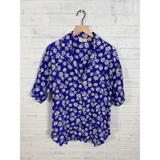Victorias Secret Gold Label Pajama Top Women S Blue Floral Button Down Vintage