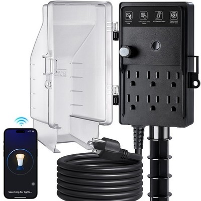 Zigbee Outdoor Power Stake Timer Waterproof, 6 Outlet Power Strip Weatherproo...