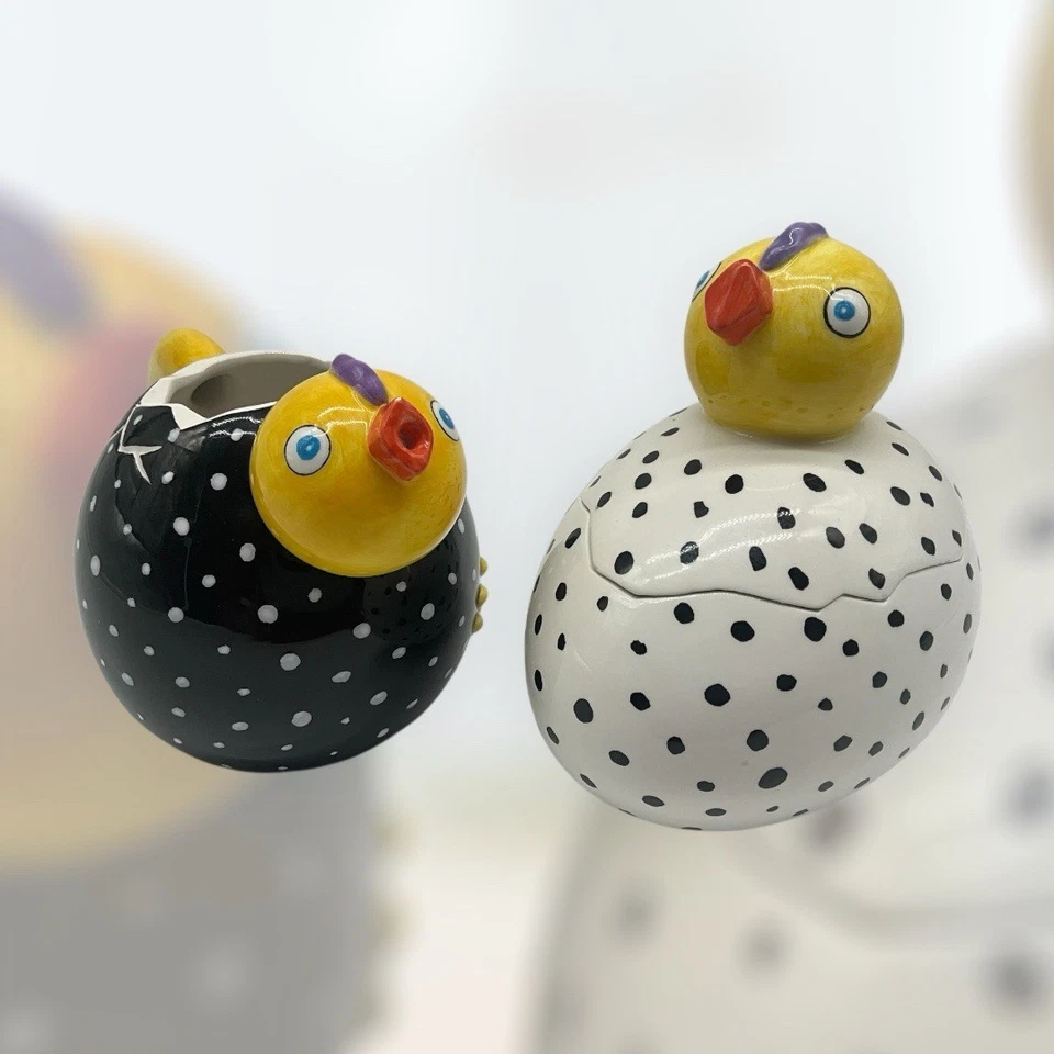 Crema y azucarero con tapa Department 56 vintage a lunares para pollos Foto 4 de 4