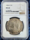 1884-O Morgan Silver Dollar - New Orleans - NGC MS 64 - Beautiful Obverse Toner