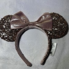 Disney Parks Minnie Mouse Metallic Rose Gold Sequin Ears Headband
