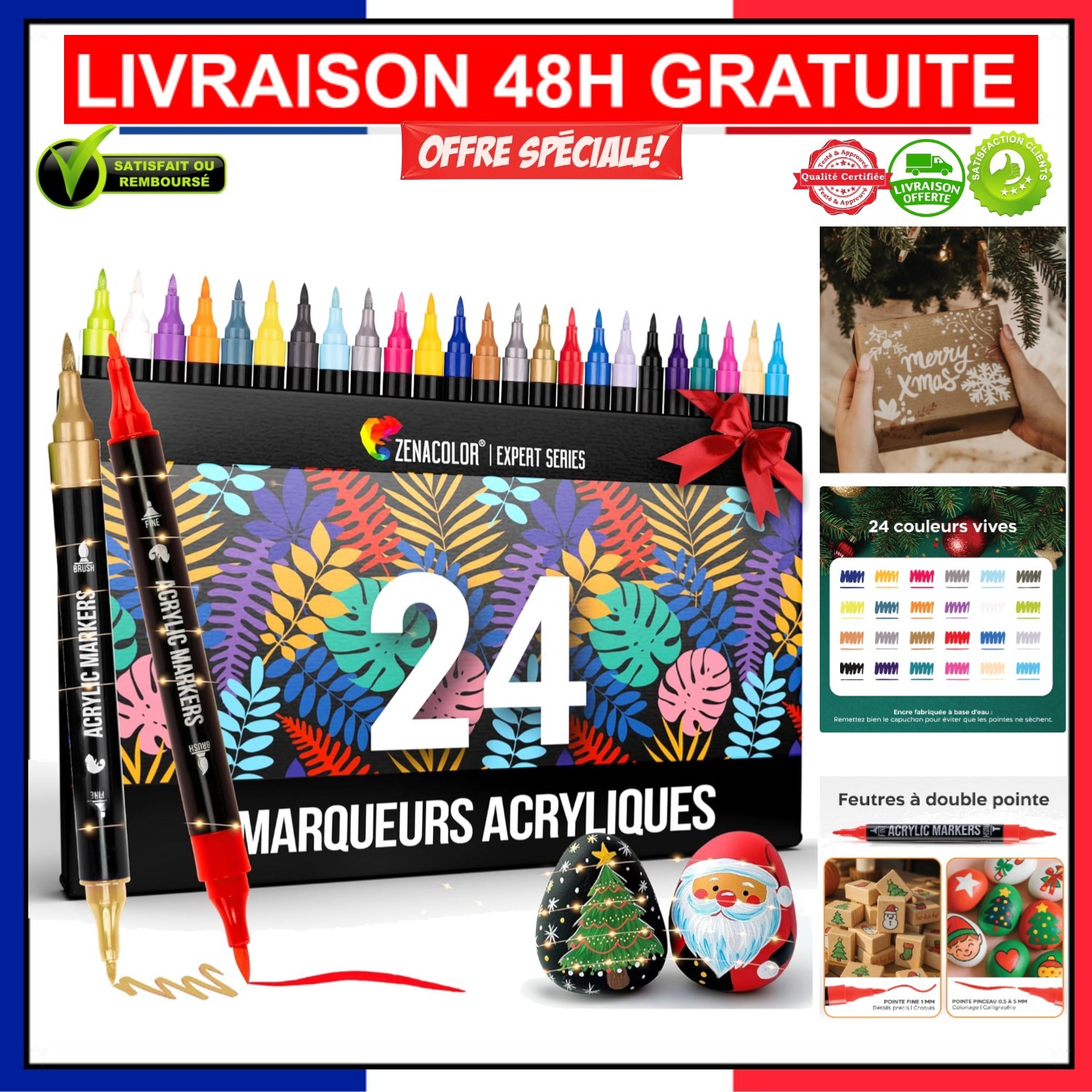 Feutres acryliques Zenacolor avec 24 couleurs intenses pour peindre le bois et la pierre