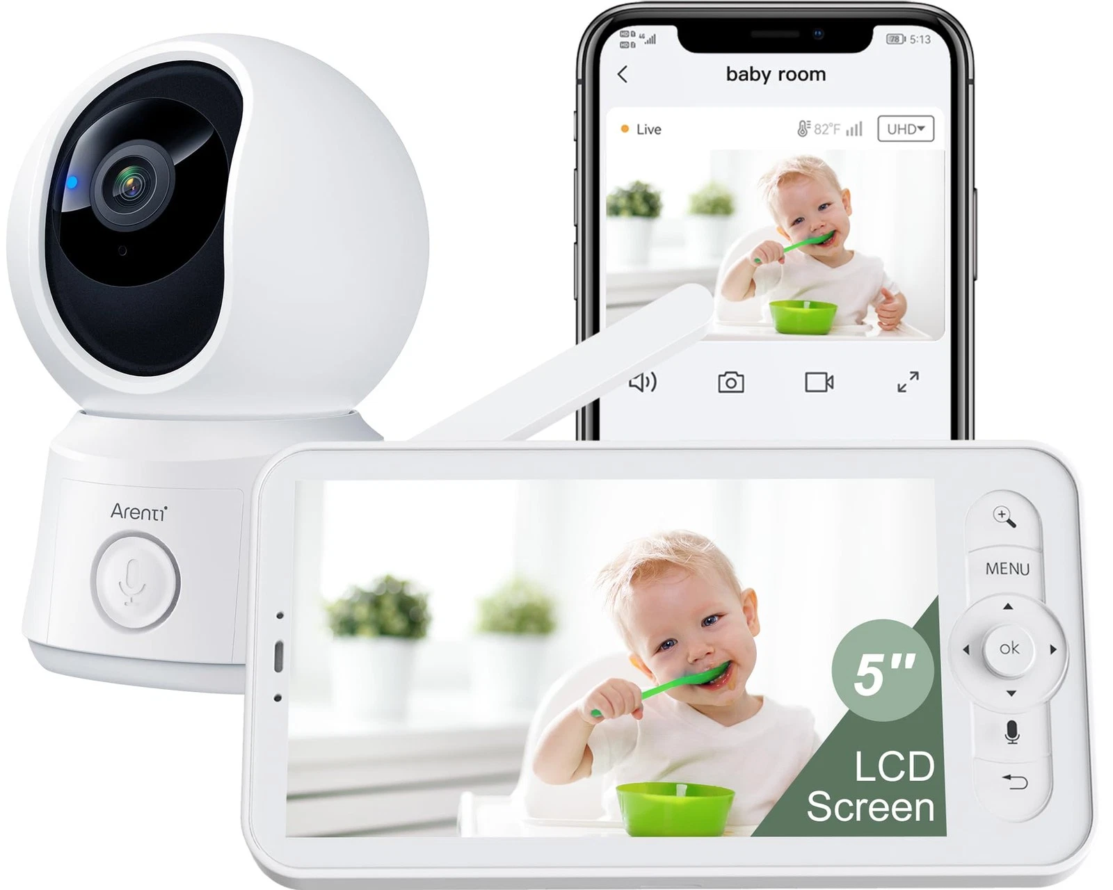 WiFi Baby Camera Monitor, 5-inch Screen, Smartphone App, Motion Tracking, Tim...