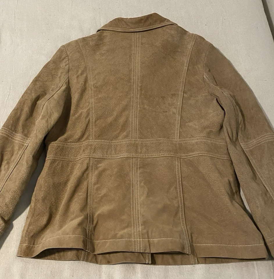 Mossimo Moto Chaqueta Mujer Grande Botón Delantero Años 70’s Tostado Gamuza Cuero Abrigo Foto 4 de 4