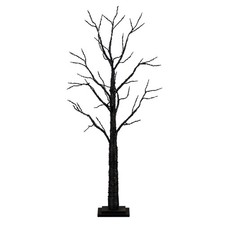 4' Pre-Lit Halloween Black Twig Artificial Fall Tree, Orange Purple LED Lights