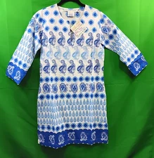 Gretchen Scott XXS Cotton Mommy & Me Tunic Dress Notta Paisley Blue White NWT