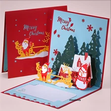 B22-3D Pop Up Christmas Greeting Card (Trees, Santa, and deer)