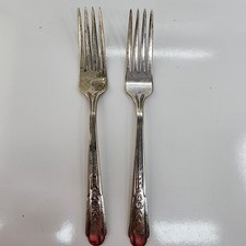 2 Vintage Crosby 1935 Silverplate Forks 7" Floral Rose Pattern Crafting