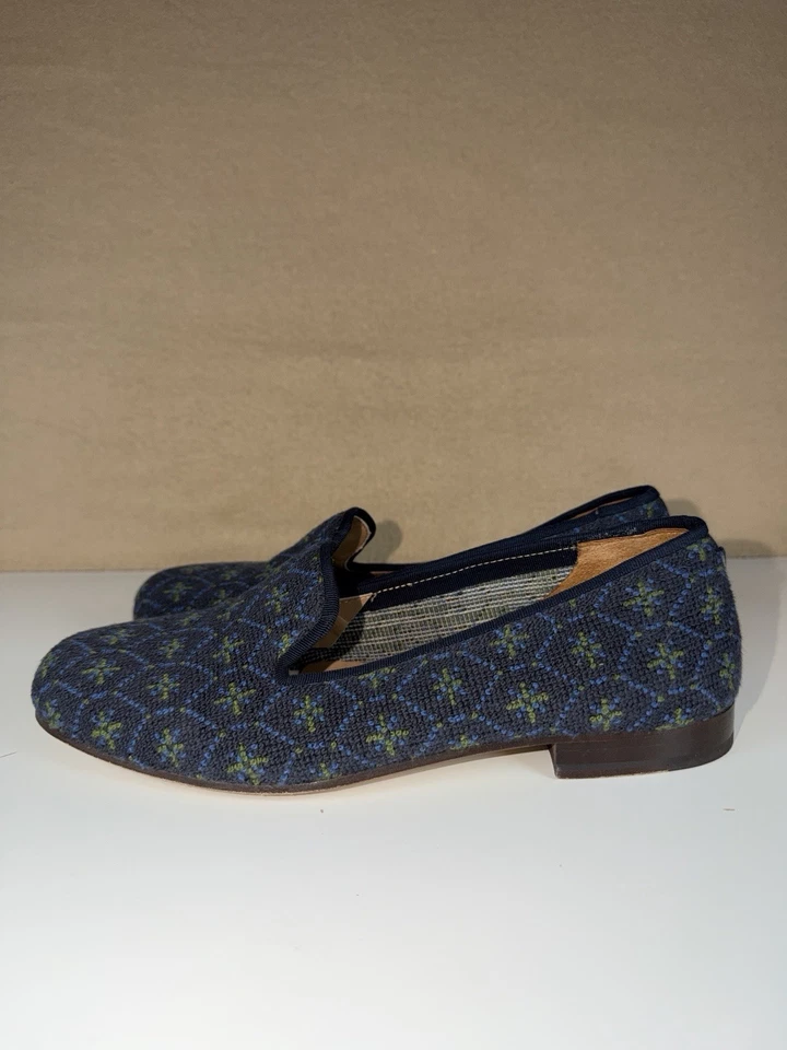 Men's Stubbs & Wootton Needlepoint Navy Bath Loafer Slippers Mens Size 8 - Image 4 of 4