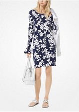 Michael Kors Designer Floral Stretch Navy & White Dress S New With Tag New