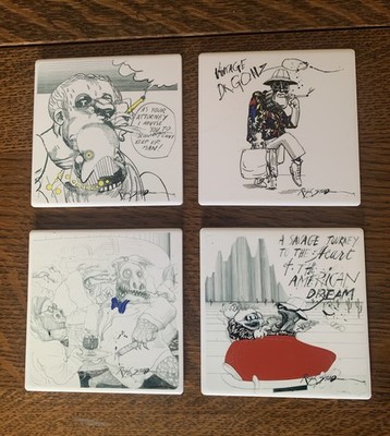 Original Ralph Steadman Angst und Abscheu in Las Vegas Keramik Untersetzer. 