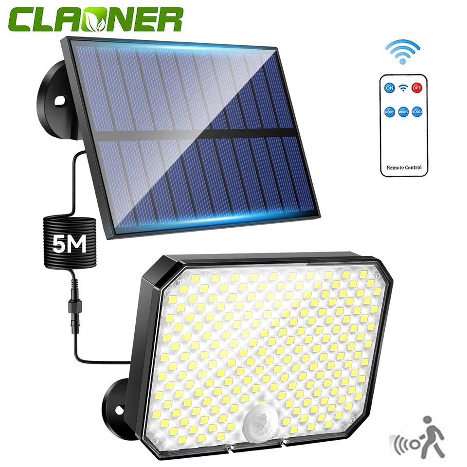 190 LED Solarleuchte Solarlampe mit Bewegungsmelder Außen Sensor Fluter Strahler