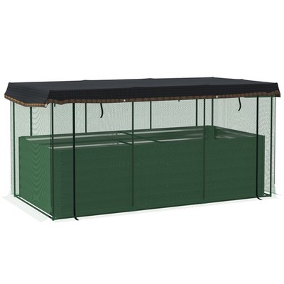 Outsunny Galvanized Raised Garden Bed with Crop Cage & Shade Cloth Green