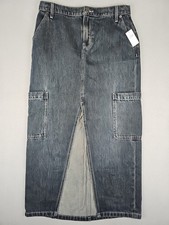 Old Navy Maxi Skirt Sz 2 Anika Blue Drapey Denim Cargo Mid Rise Column Slit NWT