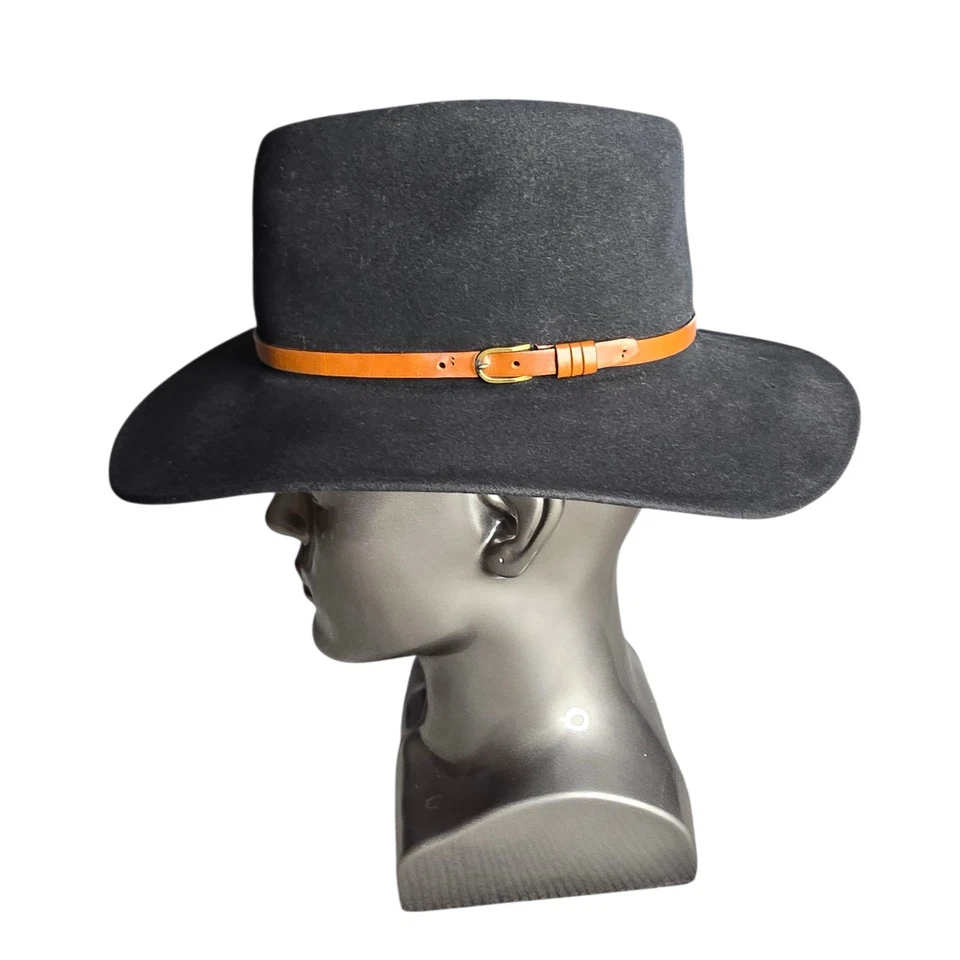 Borsalino 1857 Antica Casa Fondata Nel Italia Sombrero Negro Banda Cuero Marrón Pequeño Foto 2 de 4