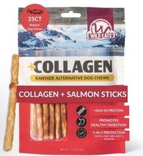 Wild Eats Collagen Real Salmon Bully Sticks for Dogs 5.7 Ounce Pack of 25 Seal