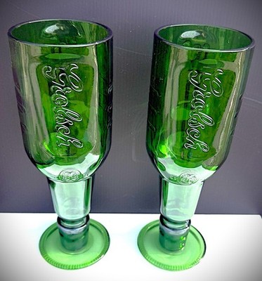 VINTAGE PAAR GROLSCH BIERGLÄSER AUS RECYCELTEN FLASCHEN Limited Edition 