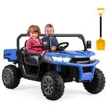 2 Seater 12V Ride On UTV Dump Truck Remote w/ Electric Dump Bed  Shovel Blue