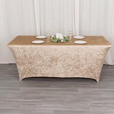 6 ft BEIGE Fitted Crushed Velvet TABLECLOTH Rectangular Table Cover Party Events
