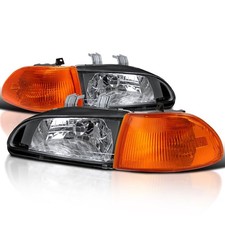 Black Headlights W Amber Corner Lights For 92-95 Honda Civic Eg Sedan Pair Black Headlights W Amber Corner Lights For 92-95 Honda Civic Eg Sedan Pair