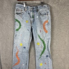 Levis 505 Jeans Mens 30x32 Light Wash Blue Painted Denim Custom