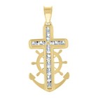 14Kt Yellow Gold Unisex Cz Anchor Cross Religious Charm Pendant