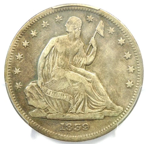 1839 No Drapery Seated Liberty Half Dollar 50C Coin - PCGS VF Details - Rare!