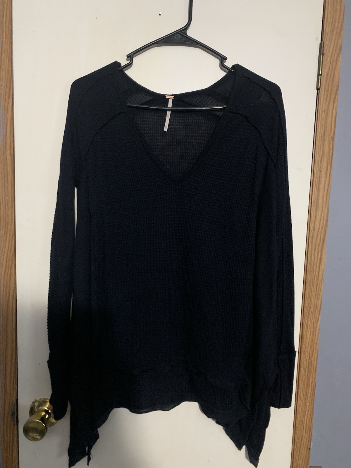 Free People Women’s Black Laguna Ribbed Tunic Long Sleeve Pullover V Neck XS