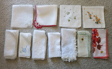 Lot of 11 Vintage Ladies Hankies Handkerchiefs Embroidery Tatting Linen Cotton