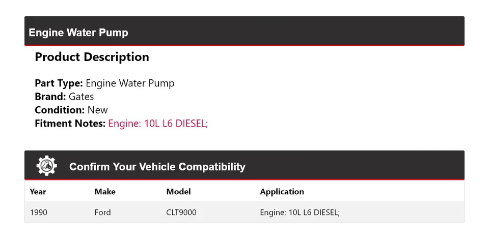 Puertas de bomba de agua para motor diésel Ford CLT9000 1990 10L L6 Foto 2 de 4