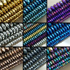 Faceted Hematite Gemstone Rondelle Beads 16" 3mm 4mm 6mm 8mm 10mm
