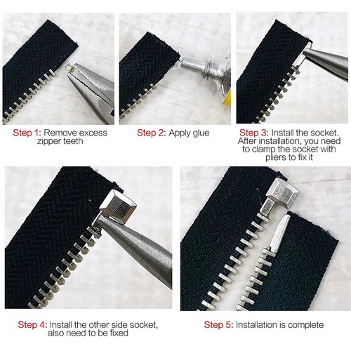 20X Metal Zipper Repair Stopper Open End Tailor Sewing Tool Zip Bottom Fix Kit - Picture 7 of 12