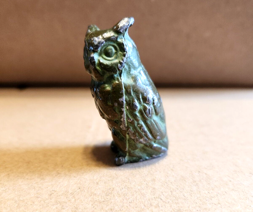Antique Bronze Mini Miniature Owl Figurine Figure