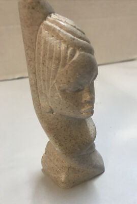Stone Sculpture Bust Mbigou African Woman Face Statuette Vintage Hand Carved 5 