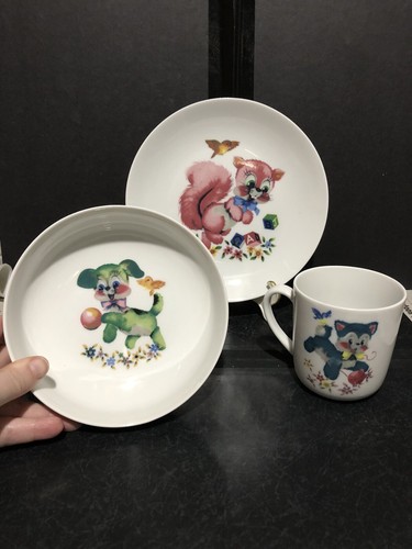 Arzberg Germany Vintage Childs 3 pc Dinner Set Animals Dog Cat Squirrel Bear