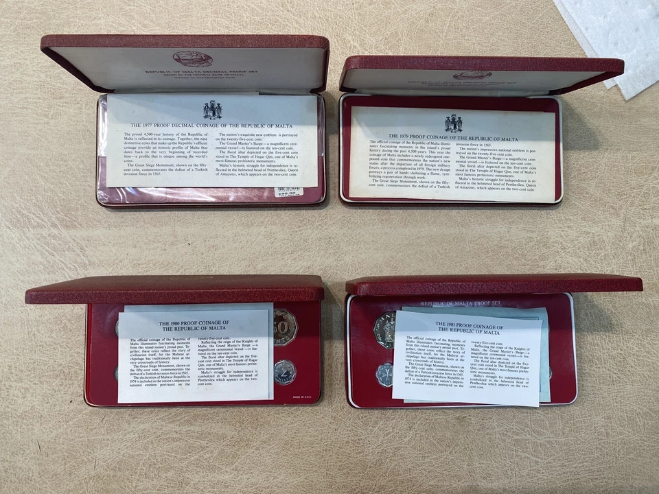 1977 79 80 81 Malta Coins Set of 4 PROOF Coins Franklin Mint Extremely Rare - Image 2 of 4