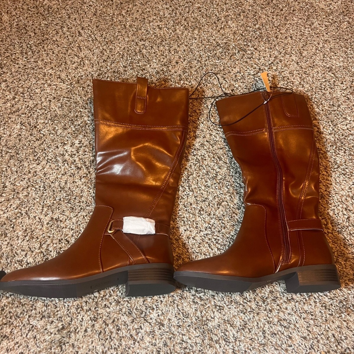 John's Bay Riding Boots Knee High Memory Foam Cognac Brown Size
