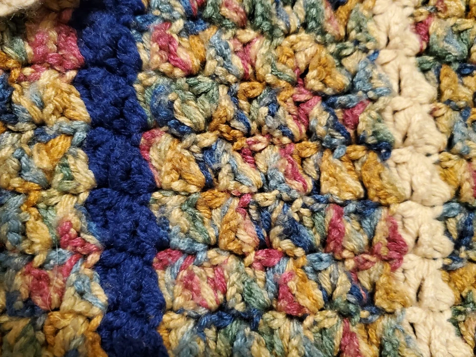 Vintage Handmade Crochet Afghan Blanket Retro 70s 80s Multicolor Approx 56x32 - Image 2 of 2