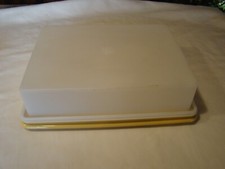 Vintage Tupperware Sheet Cake Carrier Harvest Gold Rectangle Keeper 15"x11  