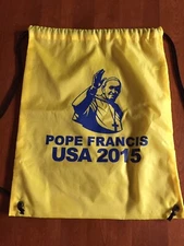 POPE FRANCIS USA 2015 YELLOW CINCH BACKPACK DRAWSTRING BAG SACK