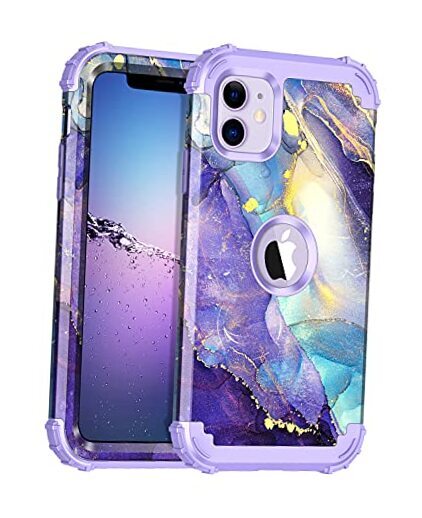 for iPhone 11 Case,Three Layer Heavy Duty Shockproof Amethyst Purple