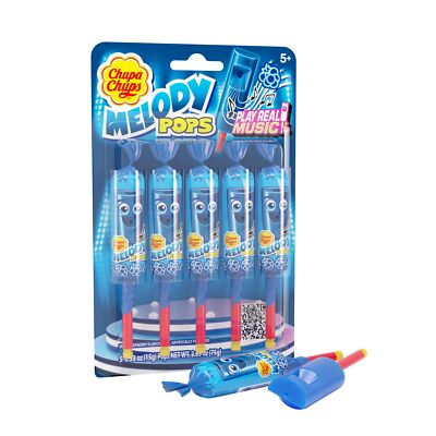 Chupa Chups Melody Pop, Blue Raspberry Flavor, Whistle Lollipops, Individuall...
