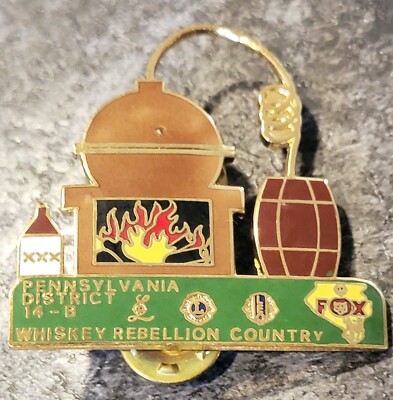 1986-7 Fox PA Dist 14-B XXX Still WHISKEY REBELLION COUNTRY Lions Club Pin NIP