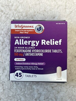 Walgreens Non-Drowsy 24 Hour Allergy Relief 180 Mg 45 Total Tablets Exp 8/25