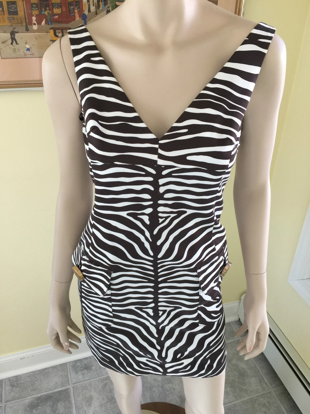 Nuovo con etichette $1395 MICHAEL KORS taglia 0 marrone bianco stampa zebra ABITO SENZA MANICHE