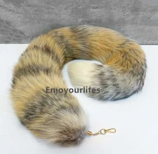 28"/39"/47" Real Golden Island Fox Fur Tail Keychain Adult Games Cosplay Toys