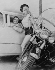 Jayne Mansfield Posed as Motorcycle Cop 8" - 10" B&W Photo Reprint