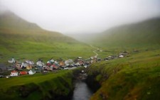 Landscape nature river mist tilt shift mountains field Custom Gaming Mat Desk