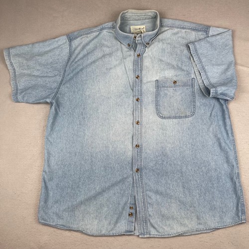 Vintage Eddie Bauer Denim Shirt Mens XL Blue Western Button Up Oversized Baggy - Picture 2 of 14